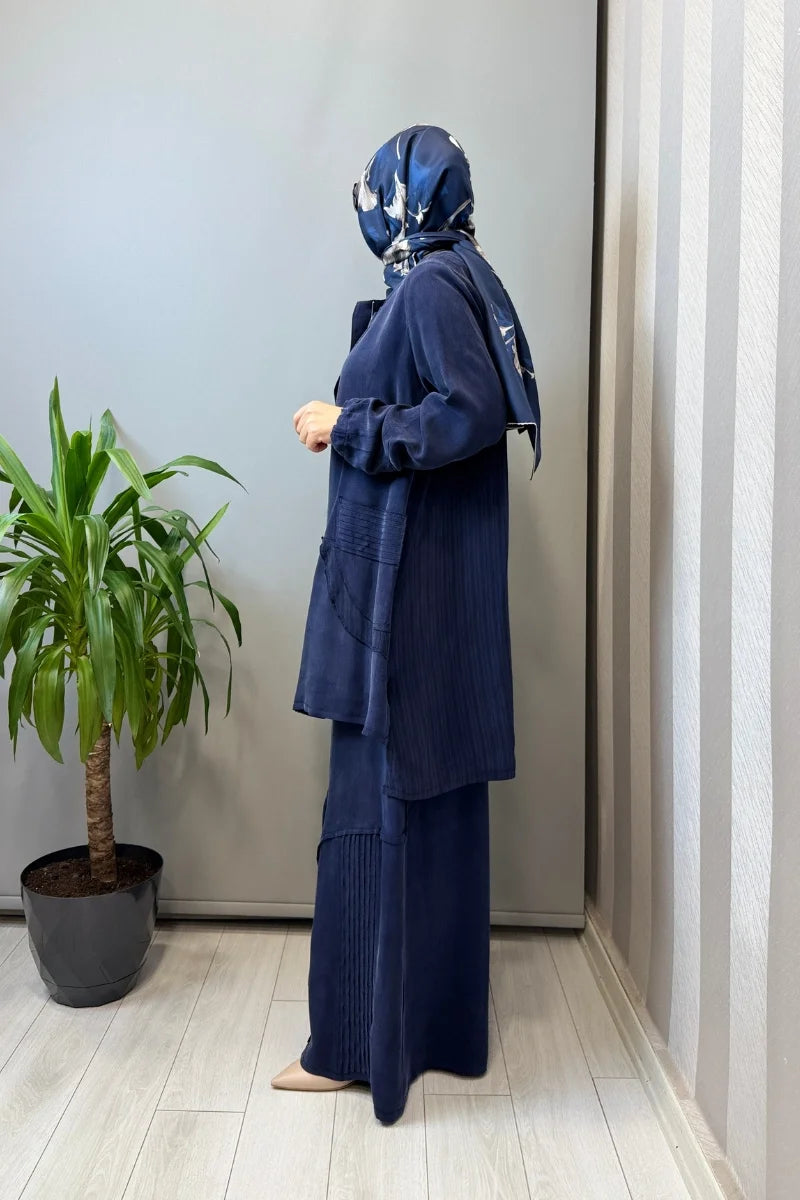 Misswhence Üçlü İpek Takım 39208 - Lacivert - Görsel 3 