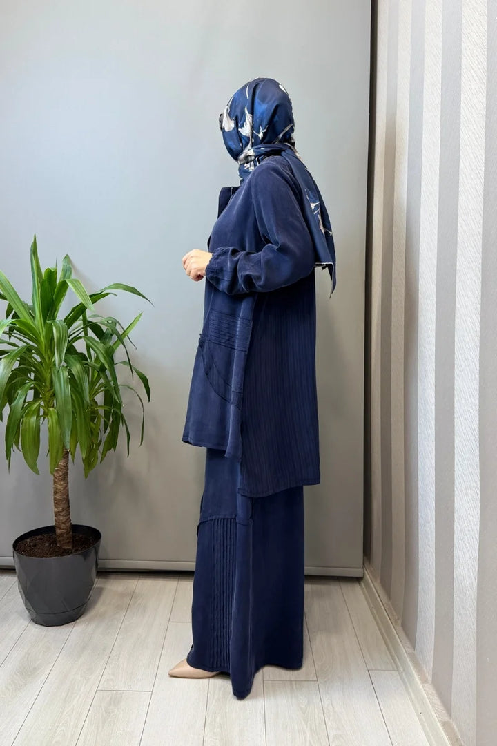Misswhence Üçlü İpek Takım 39208 - Lacivert - Görsel 3 
