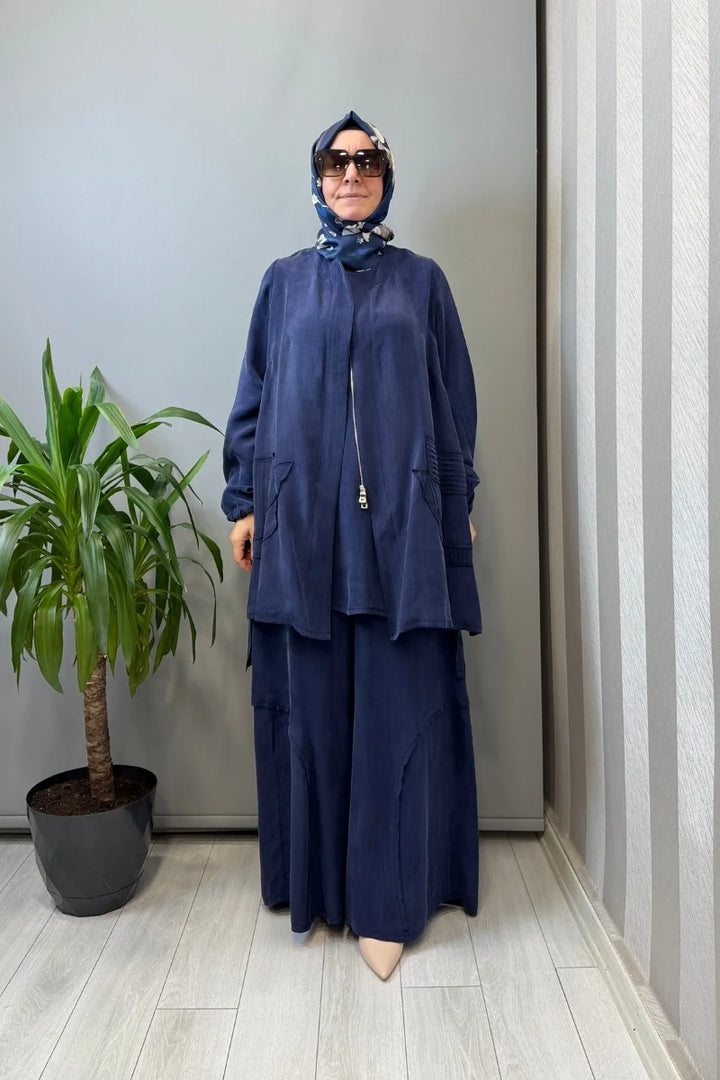 Misswhence Üçlü İpek Takım 39208 - Lacivert - Görsel 1 