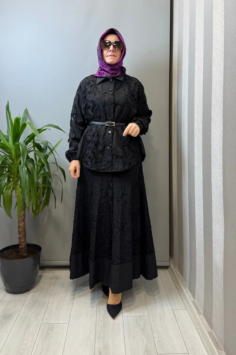 Misswhence Delik İşi Poplin Detaylı Takım 39306 - Siyah - Görsel 1 #renk_siyah