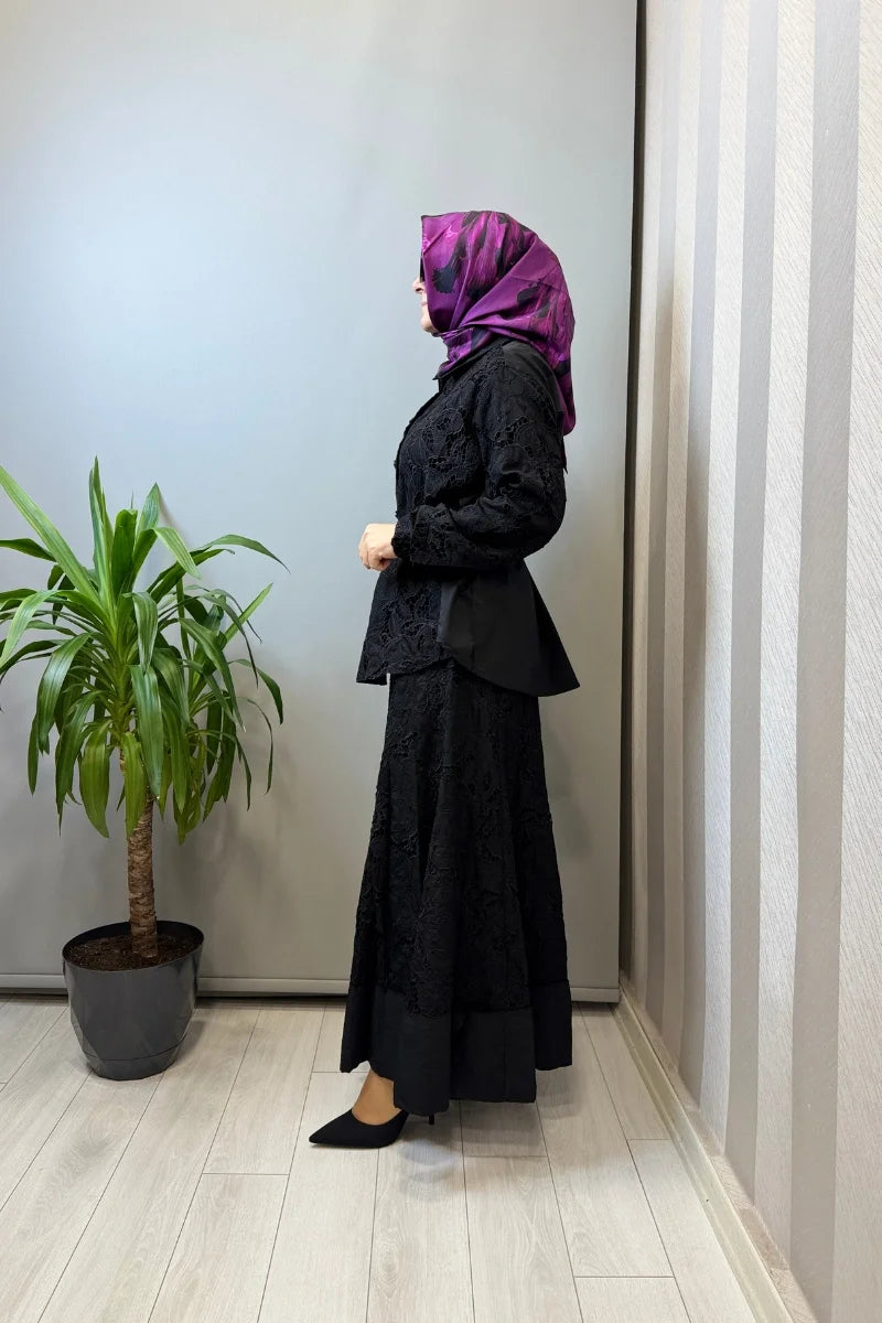 Misswhence Delik İşi Poplin Detaylı Takım 39306 - Siyah - Görsel 2 #renk_siyah