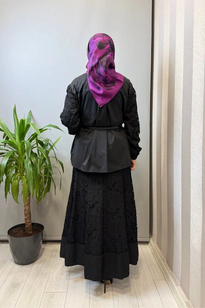 Misswhence Delik İşi Poplin Detaylı Takım 39306 - Siyah - Görsel 3 