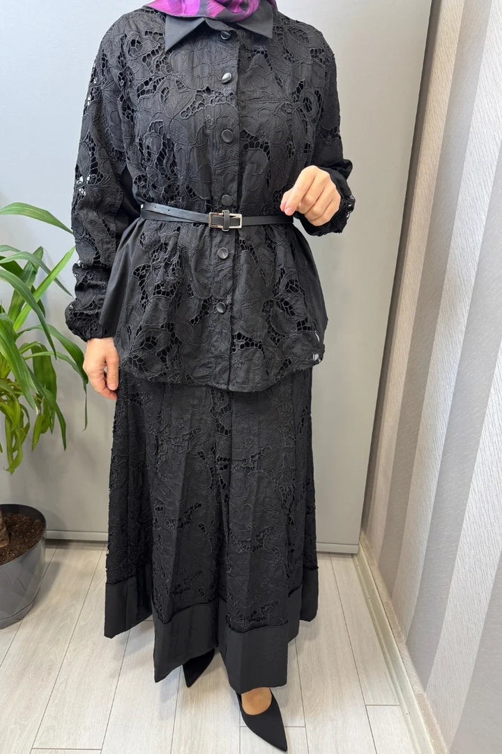 Misswhence Delik İşi Poplin Detaylı Takım 39306 - Siyah - Görsel 4 