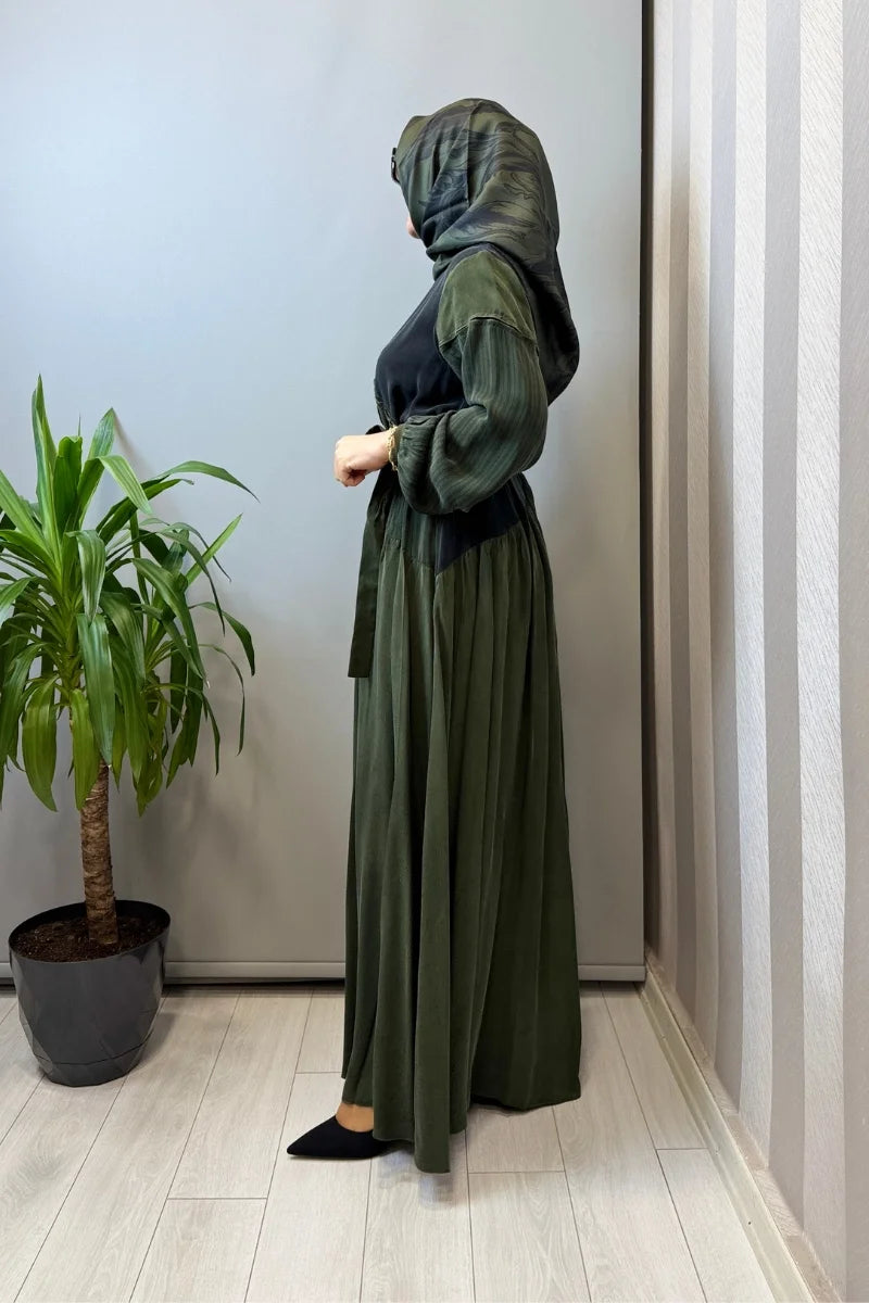 Misswhence Patchwork İpek Elbise 39801 - Yeşil - Görsel 2 #renk_ye-il