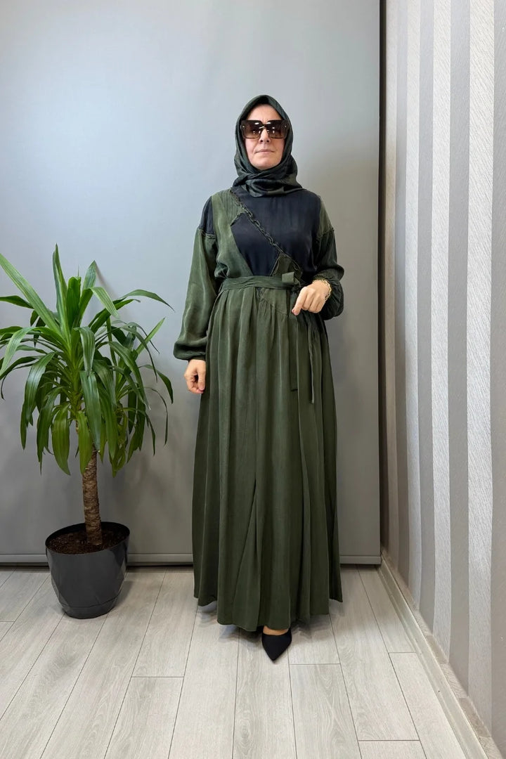 Misswhence Patchwork İpek Elbise 39801 - Yeşil - Görsel 1 