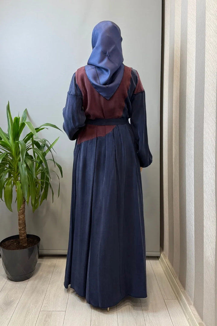 Misswhence Patchwork İpek Elbise 39801 - Lacivert - Görsel 4 