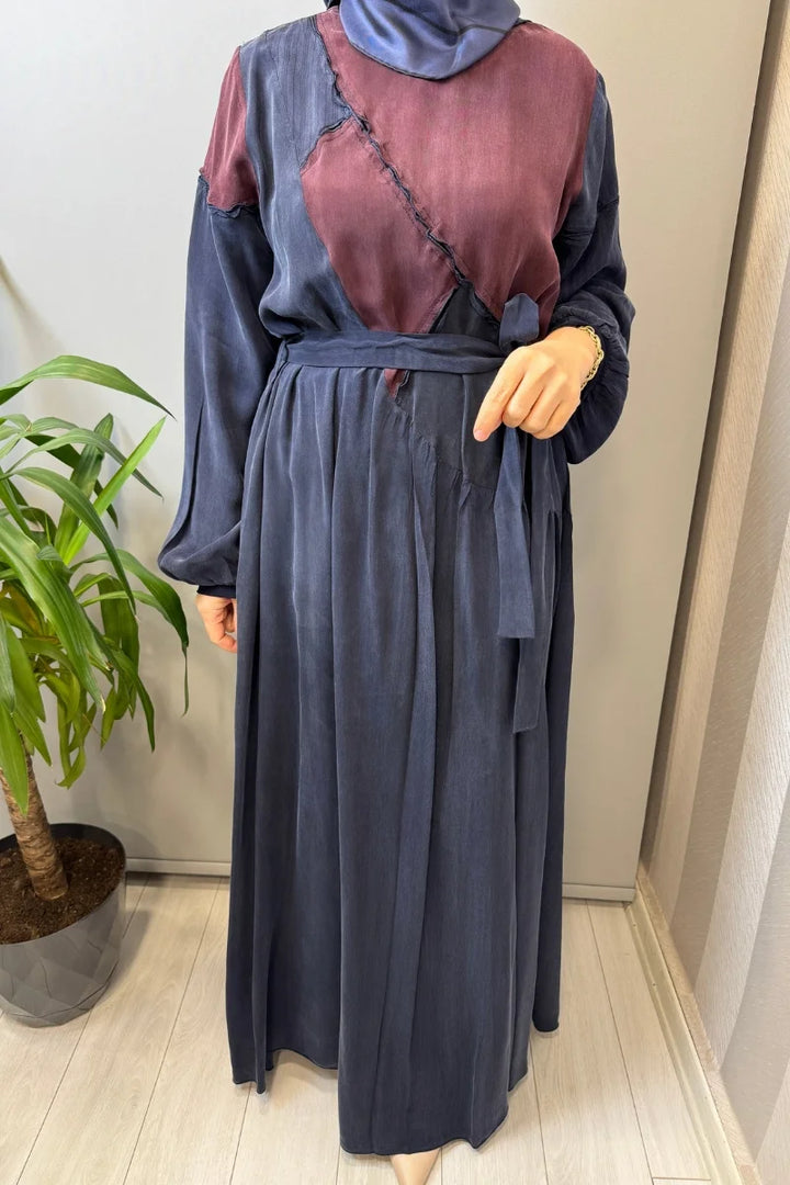 Misswhence Patchwork İpek Elbise 39801 - Lacivert - Görsel 3 