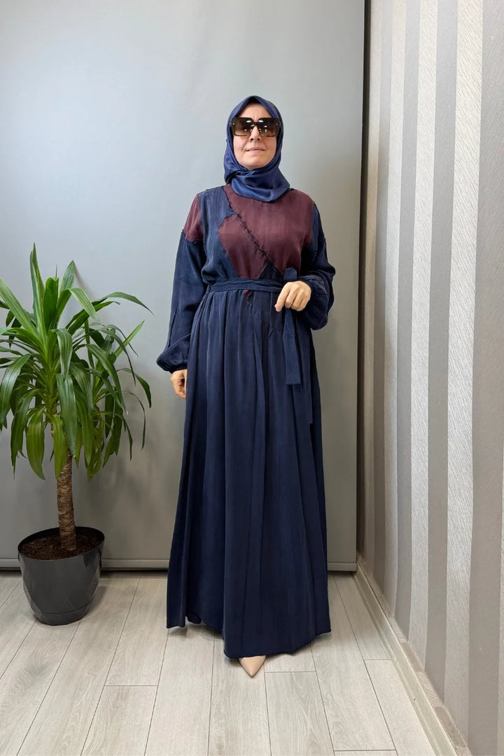 Misswhence Patchwork İpek Elbise 39801 - Lacivert - Görsel 1 