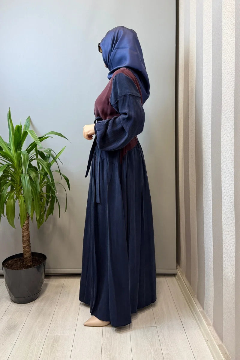 Misswhence Patchwork İpek Elbise 39801 - Lacivert - Görsel 2 