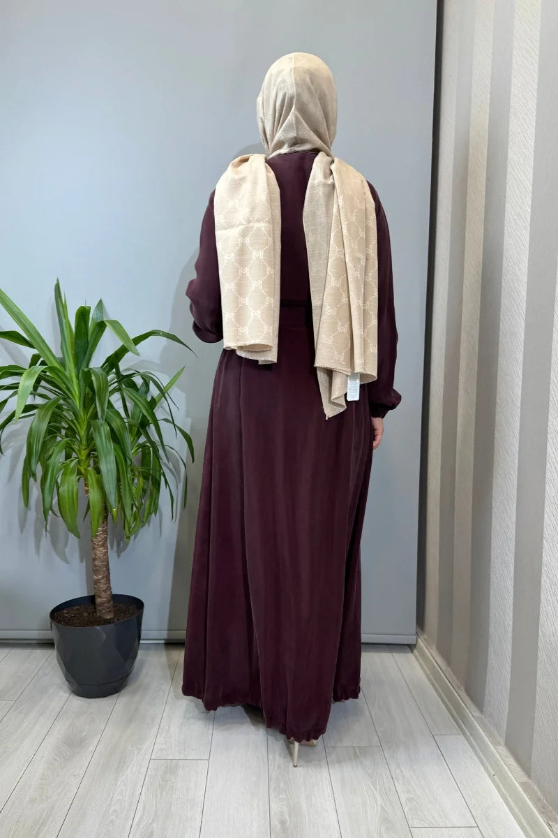 Misswhence Fermuar Detaylı İpek Ferace 39501 - Bordo - Görsel 3 