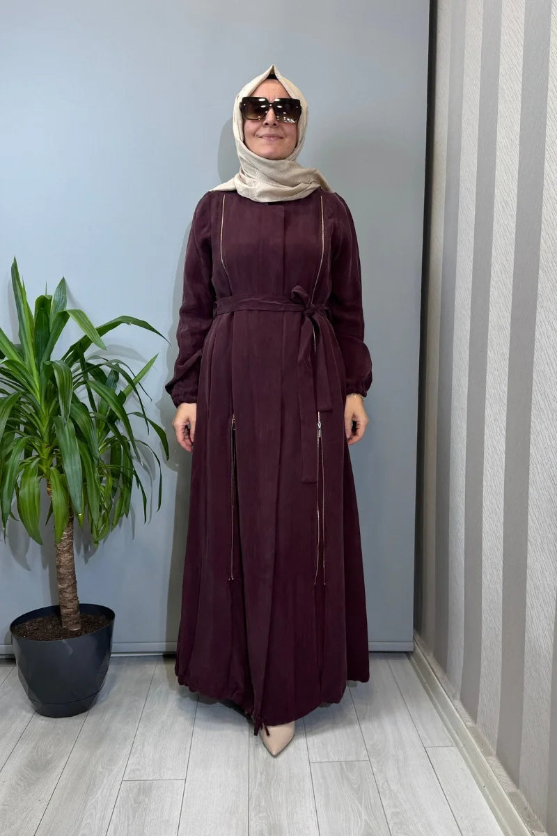 Misswhence Fermuar Detaylı İpek Ferace 39501 - Bordo - Görsel 1 #renk_bordo