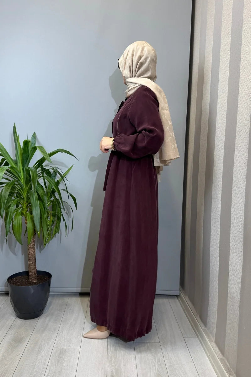 Misswhence Fermuar Detaylı İpek Ferace 39501 - Bordo - Görsel 2 #renk_bordo