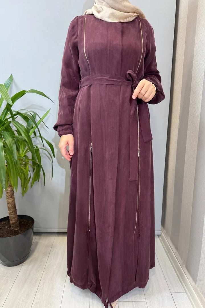 Misswhence Fermuar Detaylı İpek Ferace 39501 - Bordo - Görsel 4 