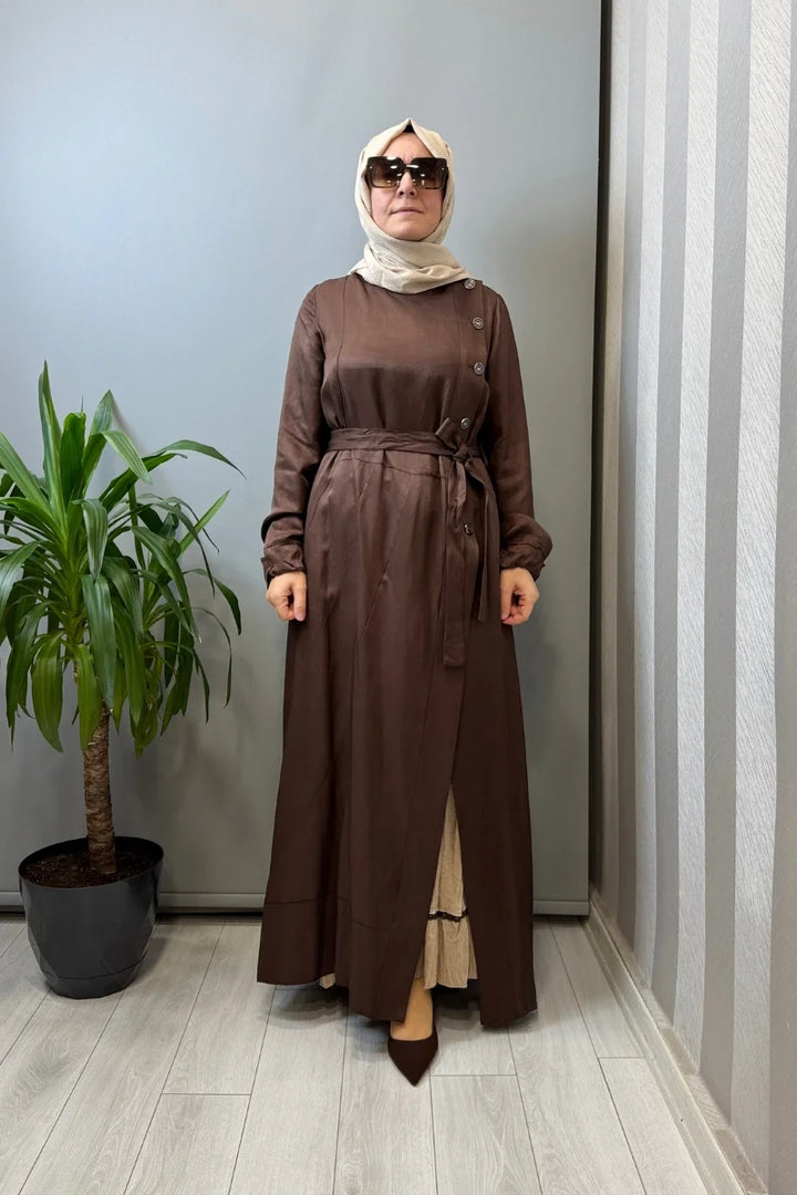 Misswhence İpek Keten İkili Elbise 39806 - Kahve - Görsel 1 