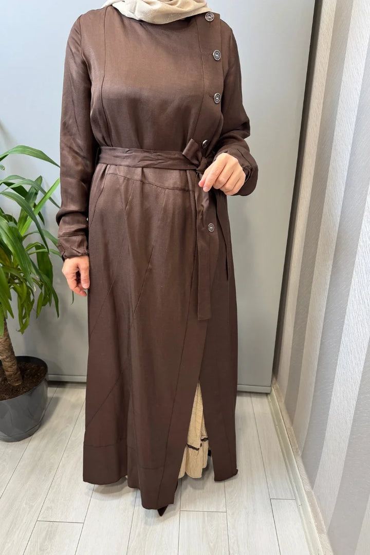 Misswhence İpek Keten İkili Elbise 39806 - Kahve - Görsel 4 