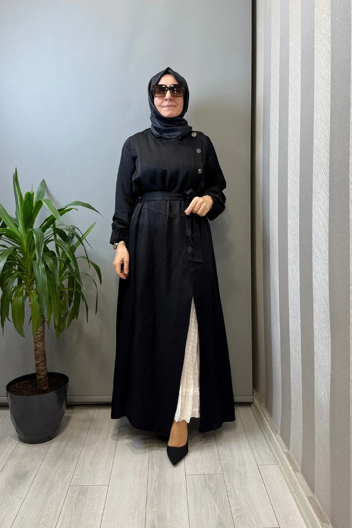 Misswhence İpek Keten İkili Elbise 39806 - Siyah - Görsel 1 