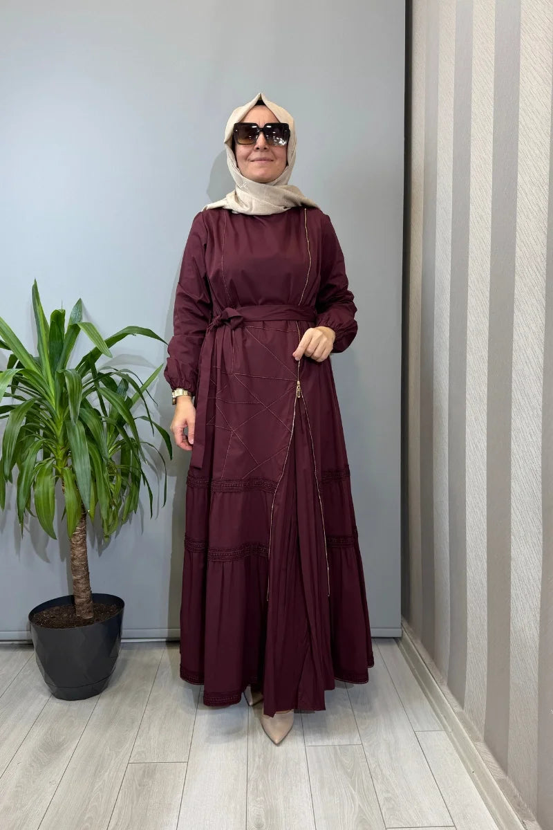 Misswhence Fermuar ve Dikiş Detaylı Poplin Elbise 39807 - Bordo - Görsel 1 #renk_bordo