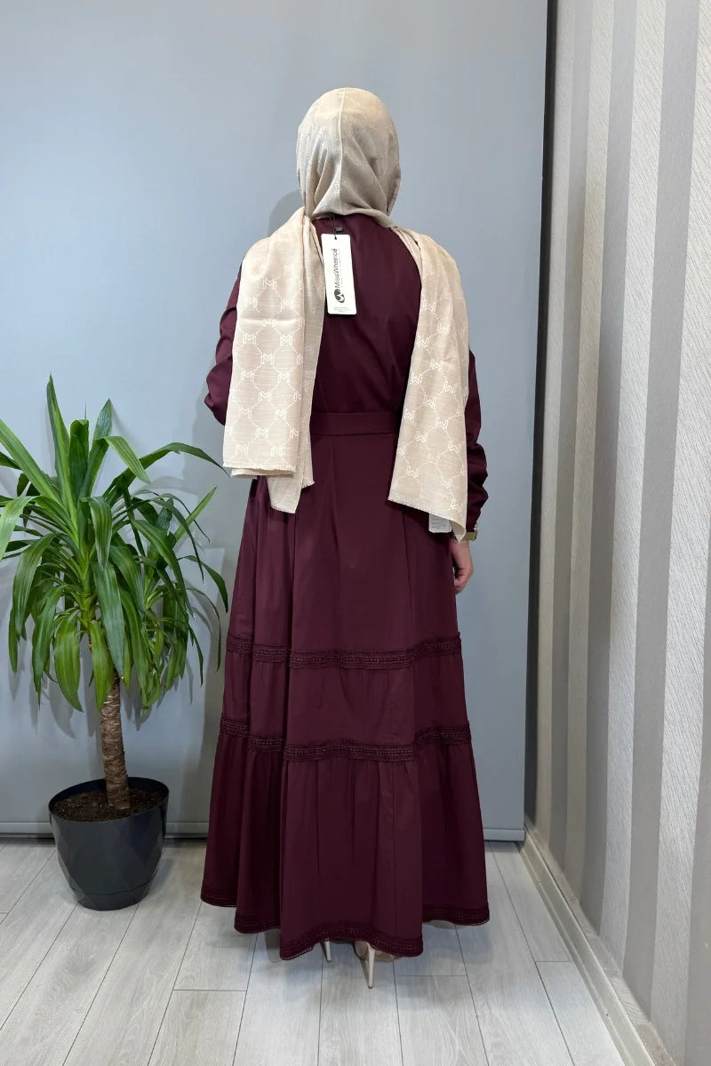 Misswhence Fermuar ve Dikiş Detaylı Poplin Elbise 39807 - Bordo - Görsel 4 