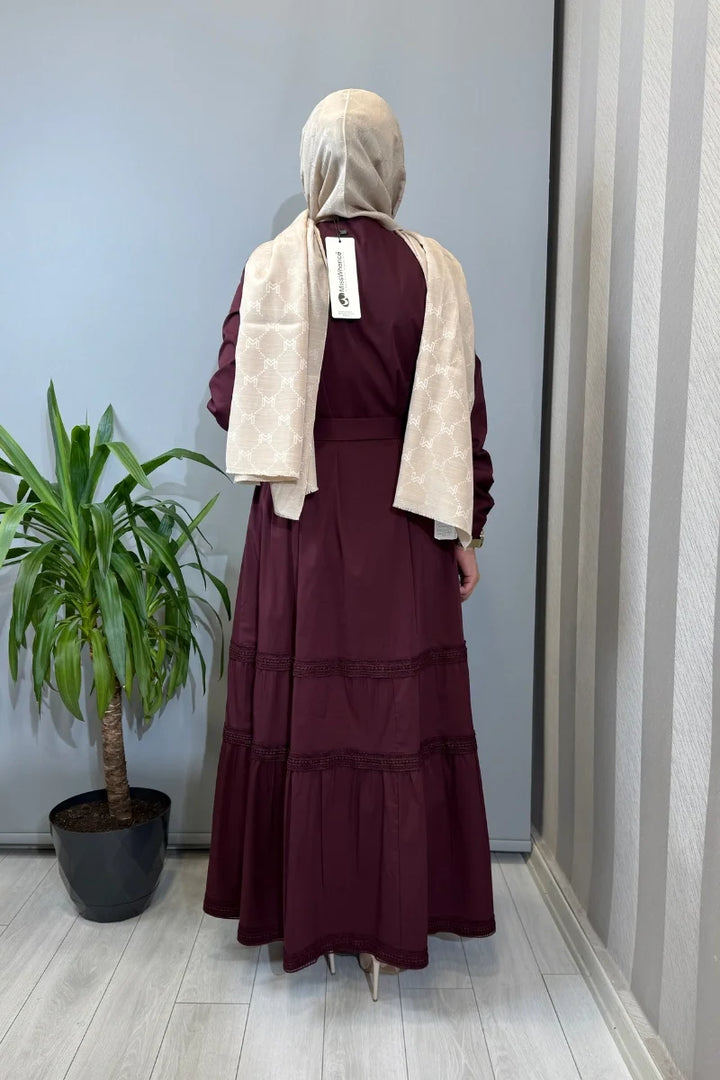 Misswhence Fermuar ve Dikiş Detaylı Poplin Elbise 39807 - Bordo - Görsel 4 