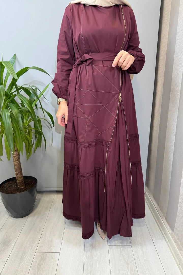 Misswhence Fermuar ve Dikiş Detaylı Poplin Elbise 39807 - Bordo - Görsel 3 
