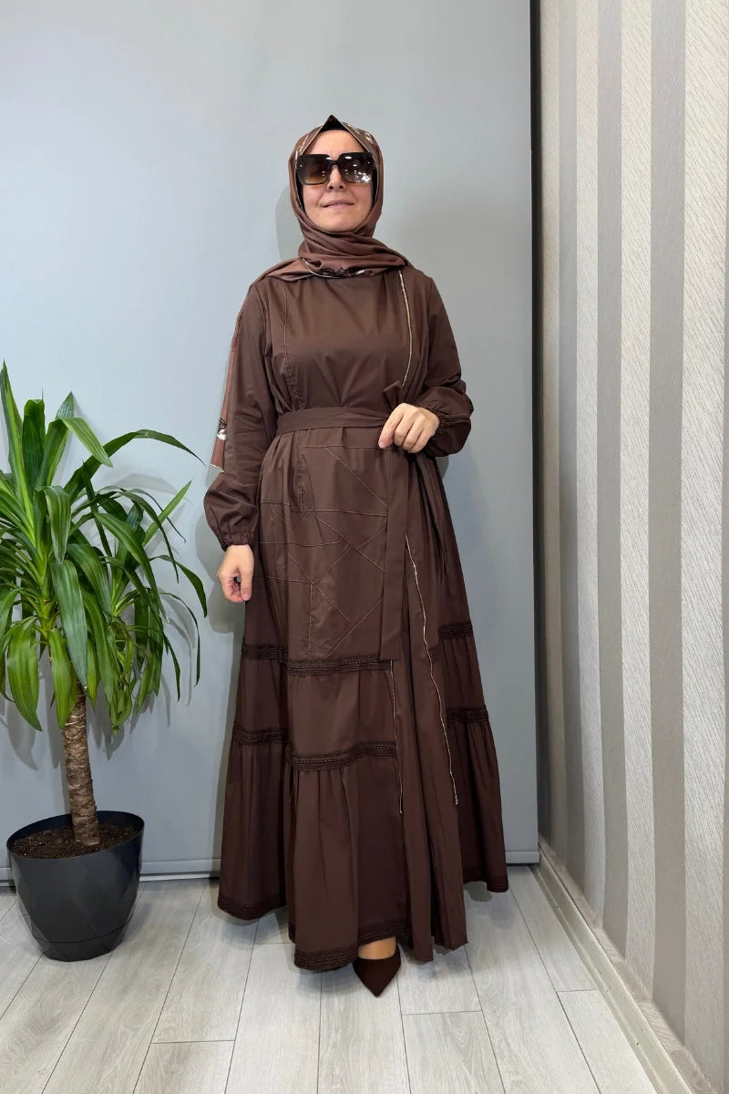 Misswhence Fermuar ve Dikiş Detaylı Poplin Elbise 39807 - Kahve - Görsel 1 