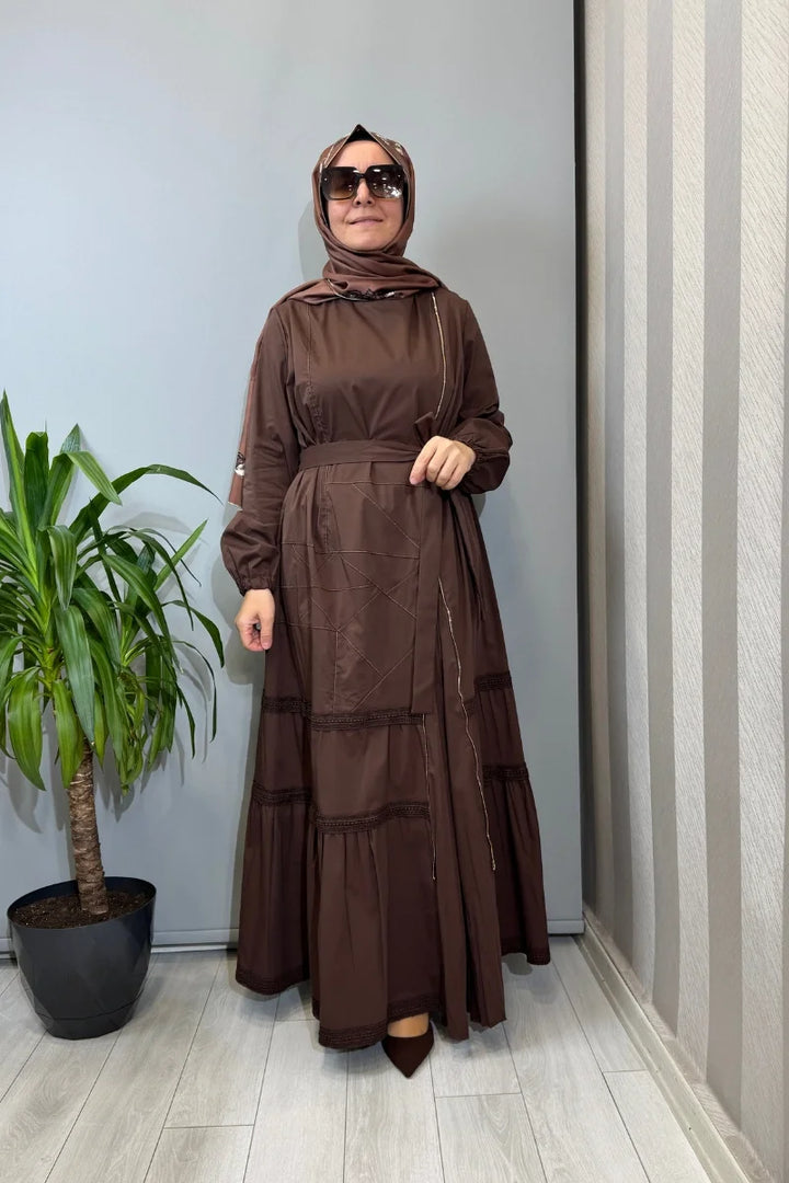 Misswhence Fermuar ve Dikiş Detaylı Poplin Elbise 39807 - Kahve - Görsel 1 