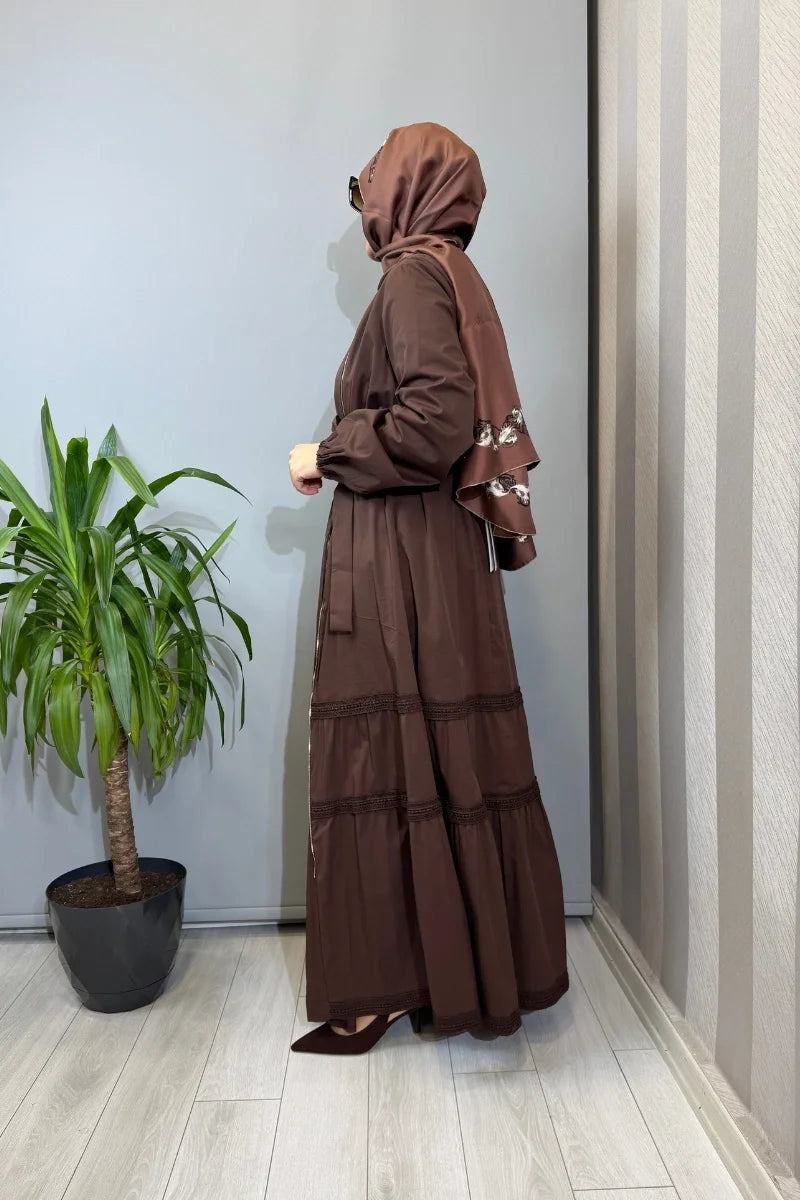 Misswhence Fermuar ve Dikiş Detaylı Poplin Elbise 39807 - Kahve - Görsel 2 