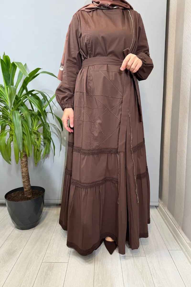 Misswhence Fermuar ve Dikiş Detaylı Poplin Elbise 39807 - Kahve - Görsel 4 