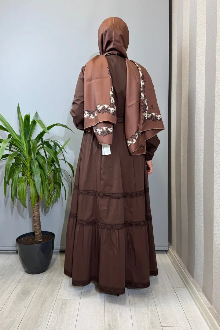Misswhence Fermuar ve Dikiş Detaylı Poplin Elbise 39807 - Kahve - Görsel 3 