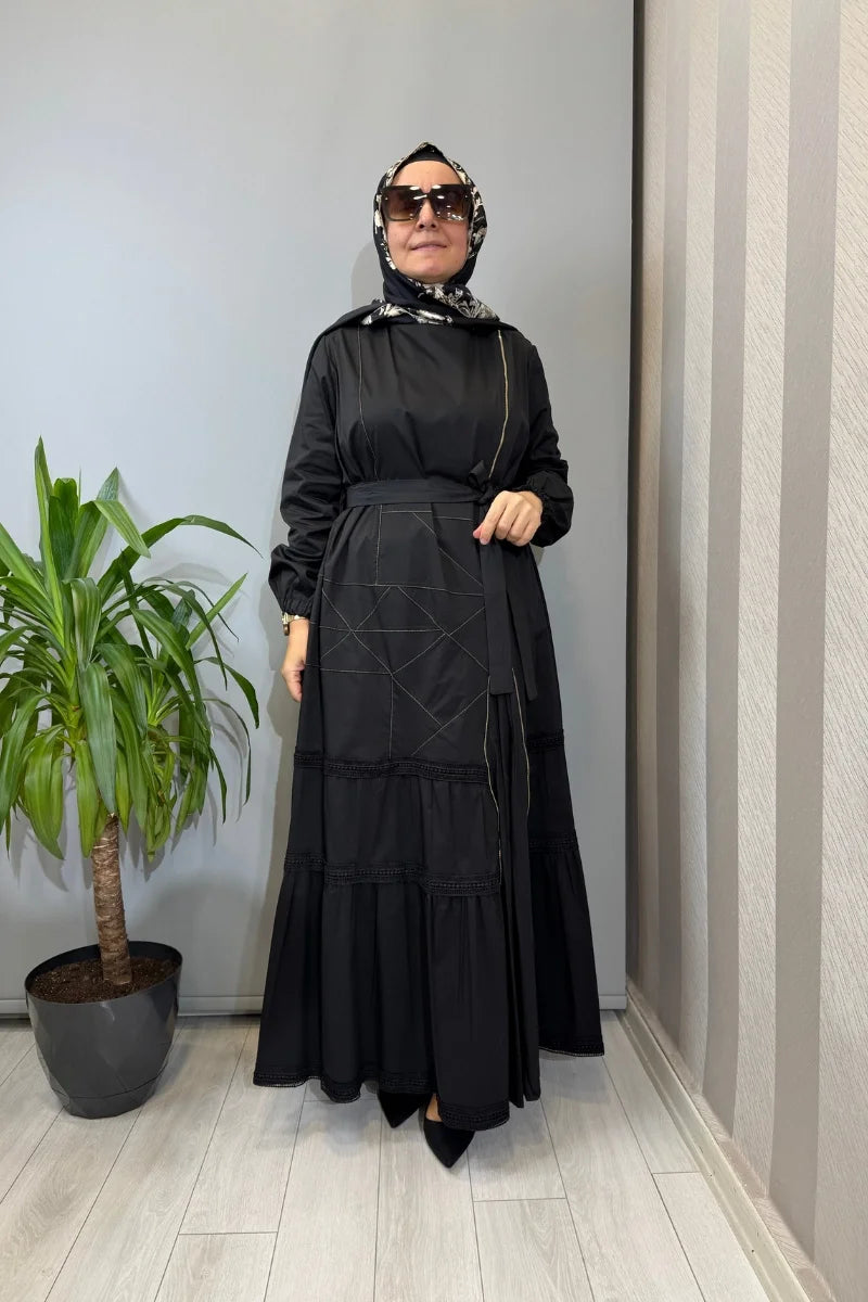 Misswhence Fermuar ve Dikiş Detaylı Poplin Elbise 39807 - Siyah - Görsel 1 