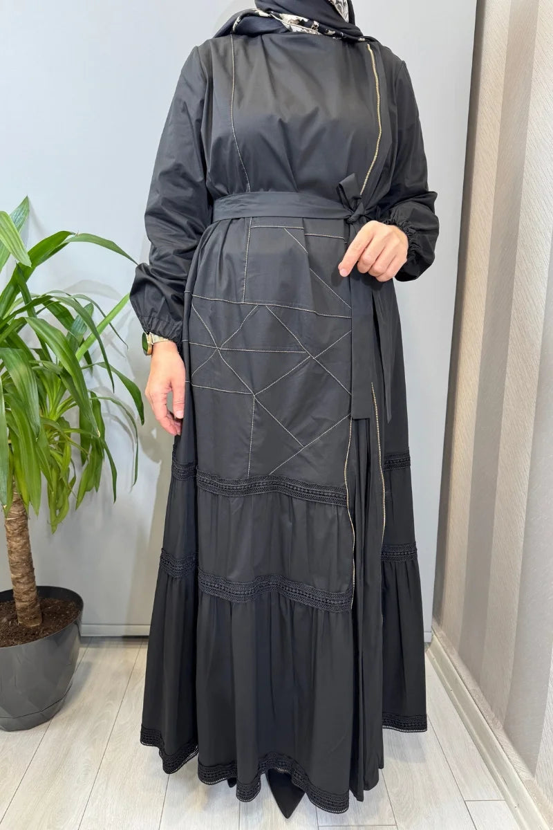 Misswhence Fermuar ve Dikiş Detaylı Poplin Elbise 39807 - Siyah - Görsel 3 
