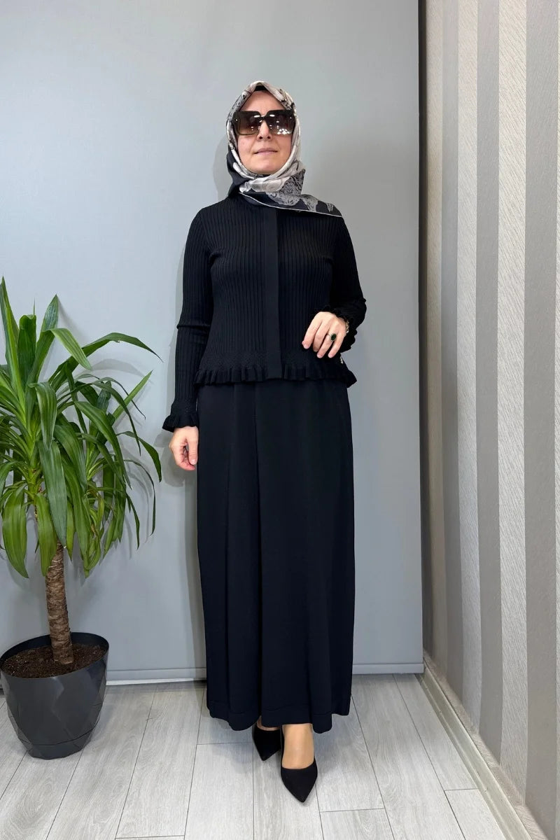 Miss Dalida Ajur Detaylı Hırka Elbise Takım Siyah T26Y- 0004 - Siyah - Görsel 1 #renk_siyah