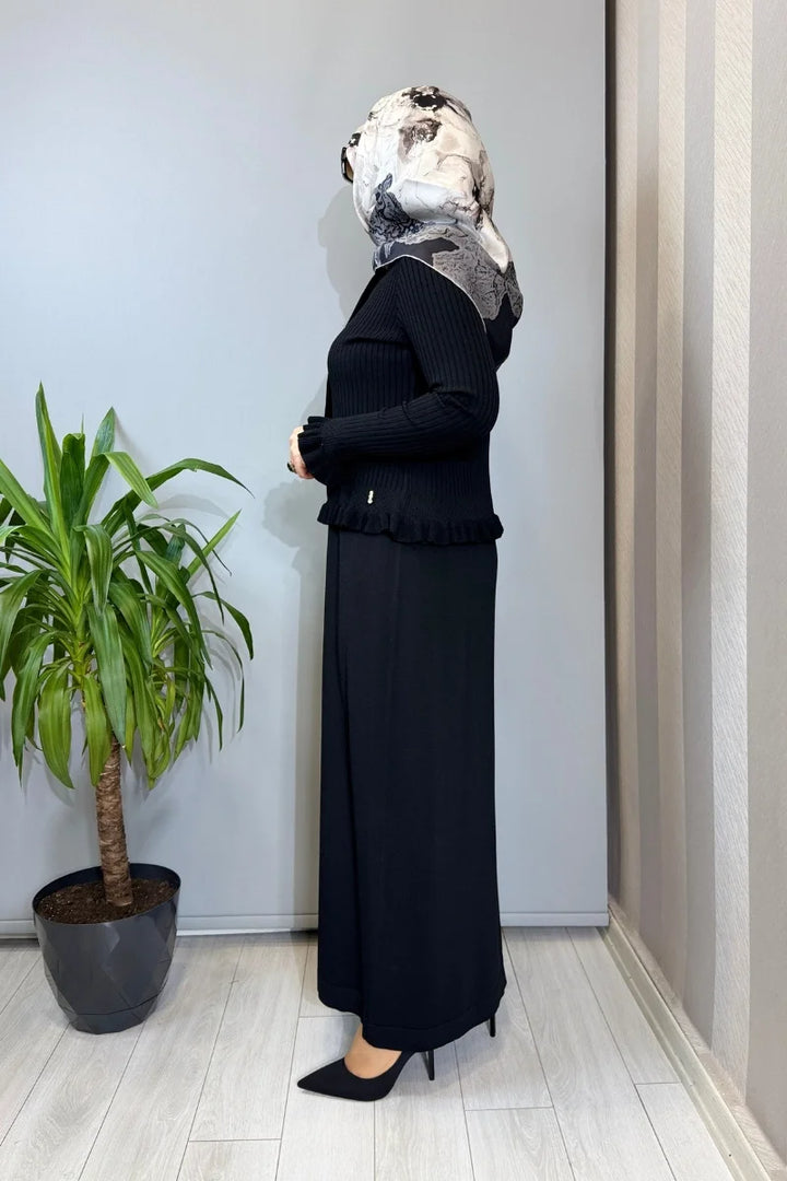 Miss Dalida Ajur Detaylı Hırka Elbise Takım Siyah T26Y- 0004 - Siyah - Görsel 2 