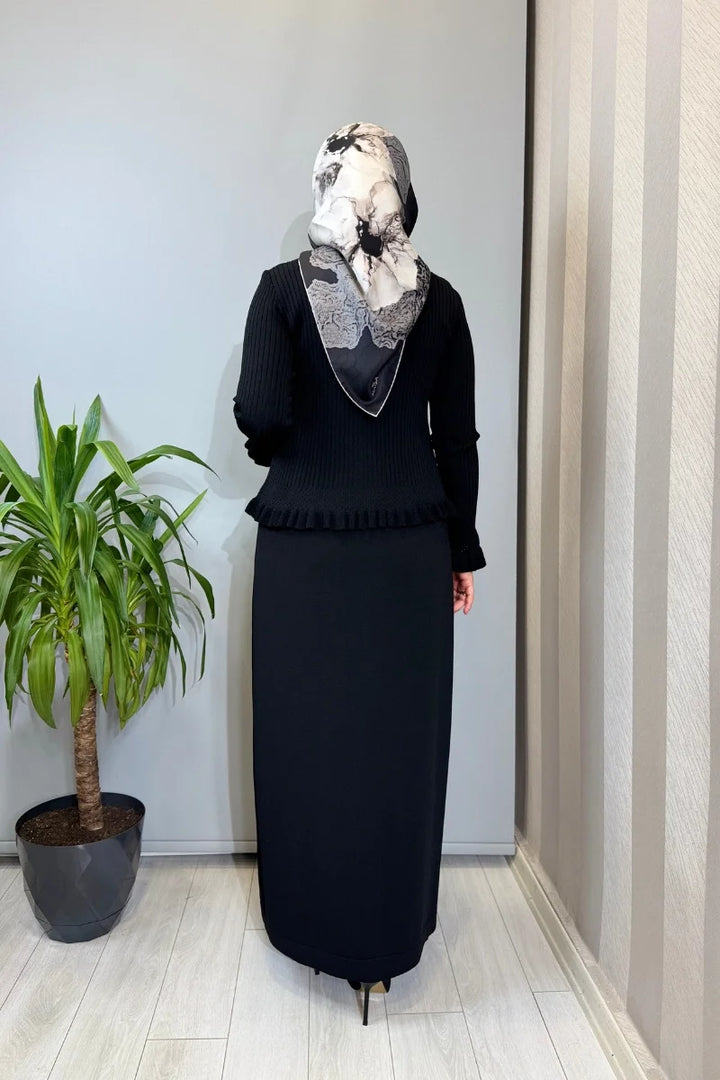 Miss Dalida Ajur Detaylı Hırka Elbise Takım Siyah T26Y- 0004 - Siyah - Görsel 3 