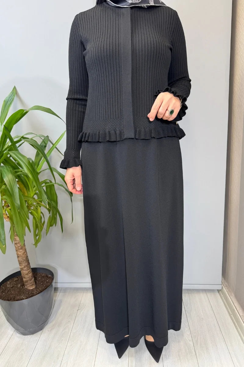 Miss Dalida Ajur Detaylı Hırka Elbise Takım Siyah T26Y- 0004 - Siyah - Görsel 4 