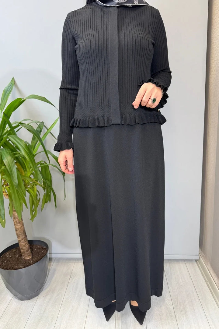 Miss Dalida Ajur Detaylı Hırka Elbise Takım Siyah T26Y- 0004 - Siyah - Görsel 4 