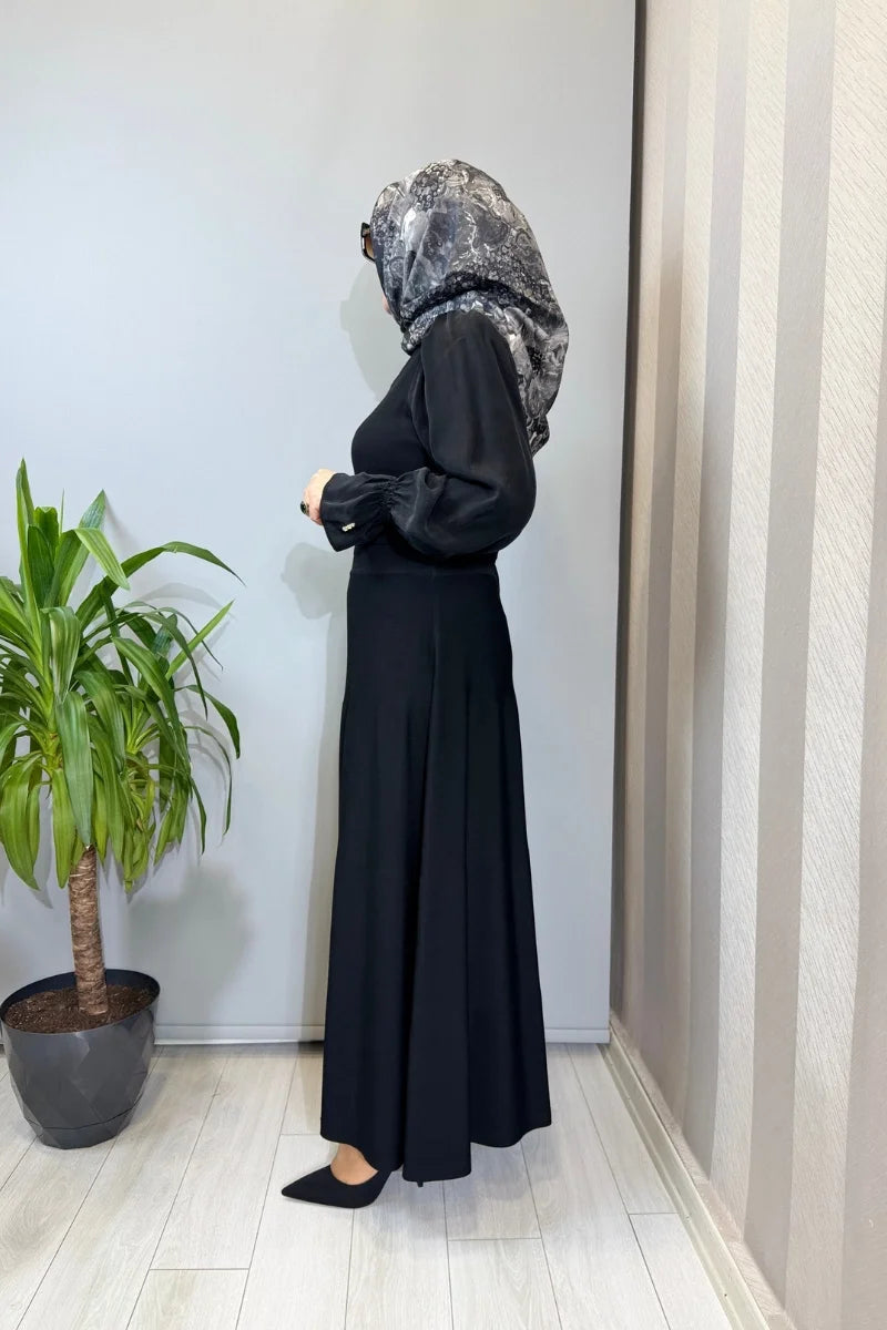 Miss Dalida Kolları Cupro Triko Elbise Siyah T26Y- 4016