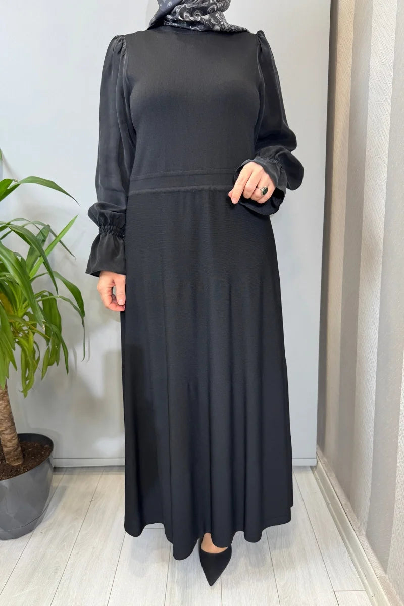 Miss Dalida Kolları Cupro Triko Elbise Siyah T26Y- 4016