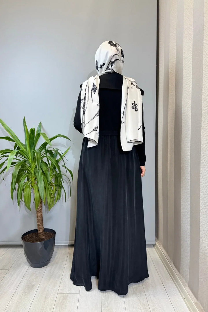 Miss Dalida Fermuar Detaylı Yüksek Yakalı Cupro Elbise Siyah T26Y- 4032 - Siyah - Görsel 4 