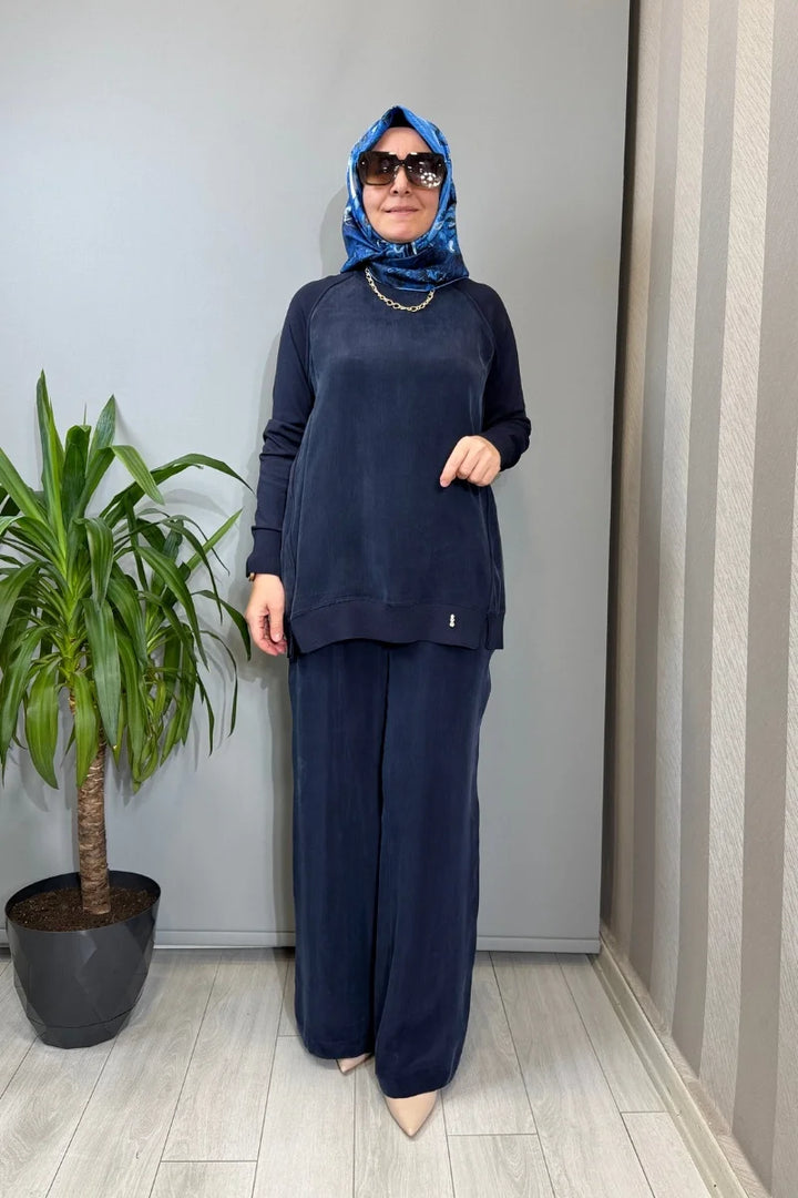Miss Dalida Ön Kısmı Cupro Tunik Lacivert T26Y- 6010