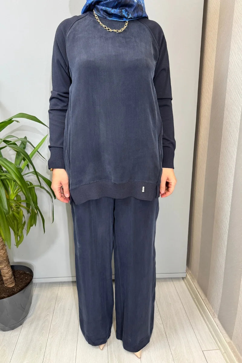 Miss Dalida Ön Kısmı Cupro Tunik Lacivert T26Y- 6010