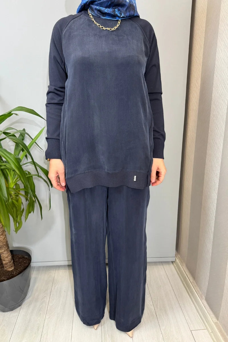 Miss Dalida Bol Paça Basic Cupro Pantolon Lacivert T26Y- 7003 - Lacivert - Görsel 4 