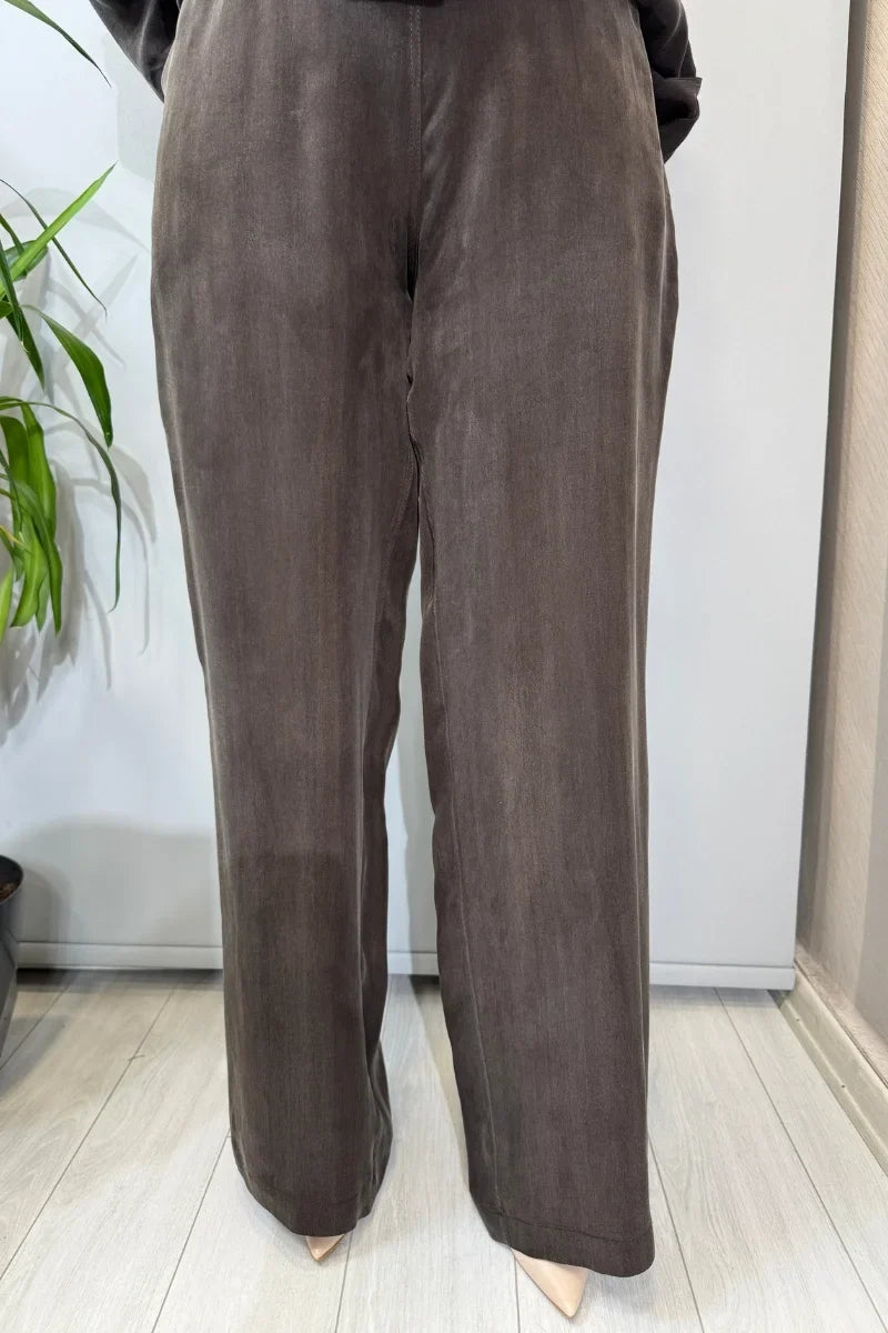Miss Dalida Bol Paça Basic Cupro Pantolon Lacivert T26Y- 7003 - Kahve - Görsel 1 