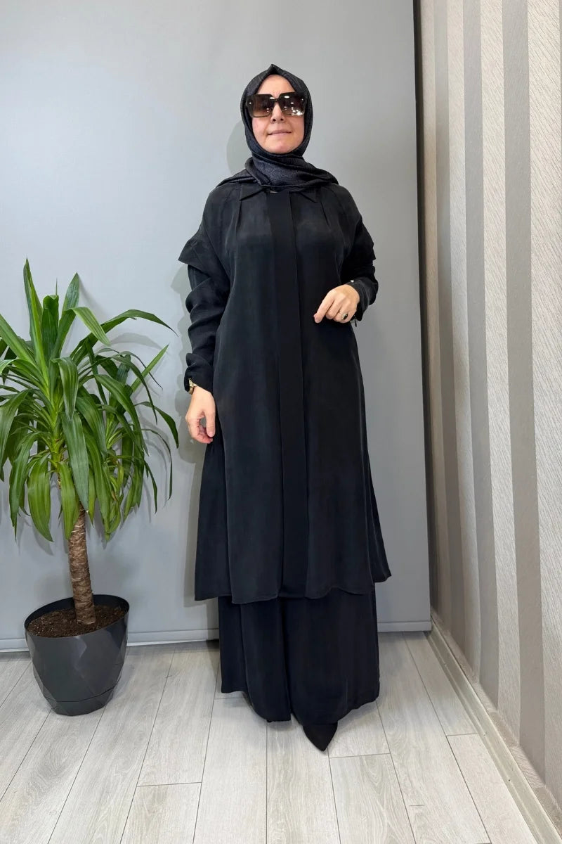 Miss Dalida Kol Detaylı Cupro Kap Siyah T26Y- 8007 - Siyah - Görsel 1 #renk_siyah