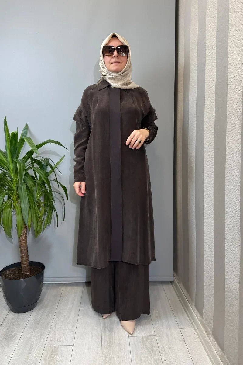 Miss Dalida Kol Detaylı Cupro Kap Siyah T26Y- 8007 - Kahve - Görsel 1 