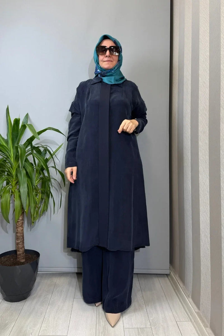 Miss Dalida Kol Detaylı Cupro Kap Siyah T26Y- 8007 - Lacivert - Görsel 1 
