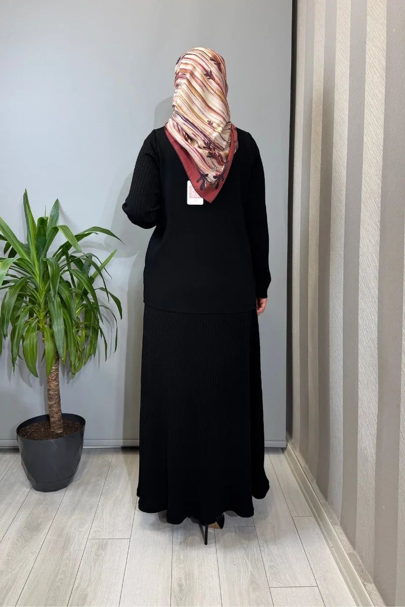 Miss Dalida Rahat Kesim Fitilli Triko Etek Takım Siyah T26Y-6032 (T26Y-2023) - Siyah - Görsel 4 
