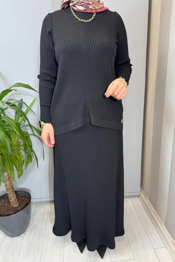 Miss Dalida Rahat Kesim Fitilli Triko Etek Takım Siyah T26Y-6032 (T26Y-2023) - Siyah - Görsel 3 