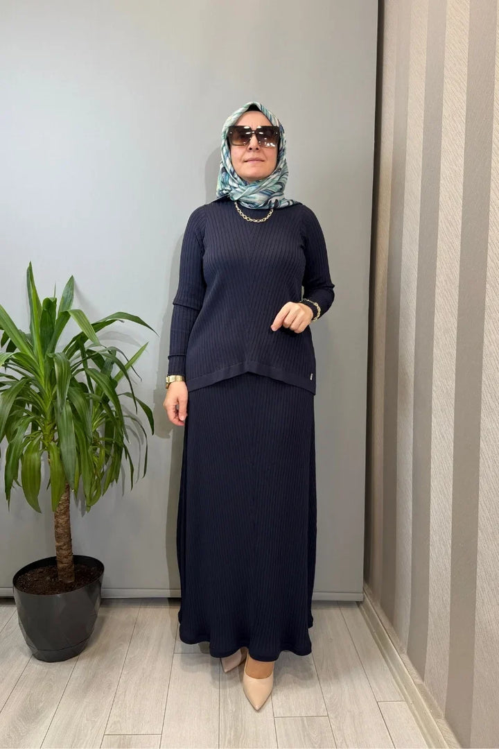 Miss Dalida Rahat Kesim Fitilli Triko Etek Takım Siyah T26Y-6032 (T26Y-2023) - Lacivert - Görsel 1 