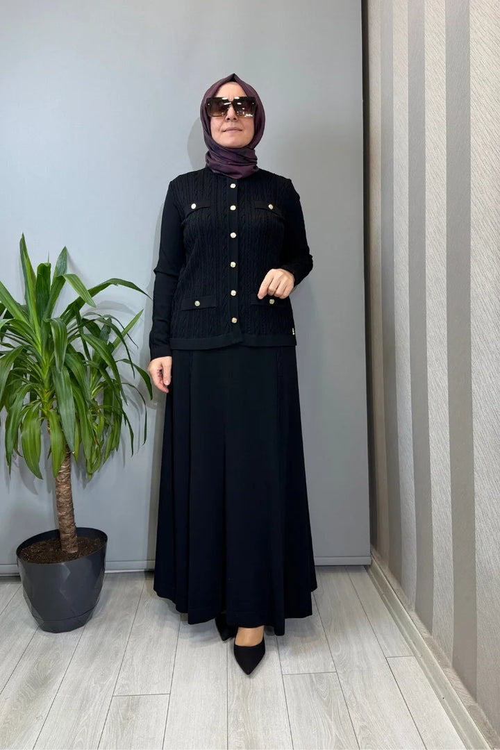 Miss Dalida Saç Örgüsü Klasik Triko Ceket Etek Takım Siyah T26Y-8200 (T26Y-2002) - Siyah - Görsel 1 